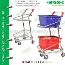 2 Tiers Double Baskets Trolley Pour Supermarchés